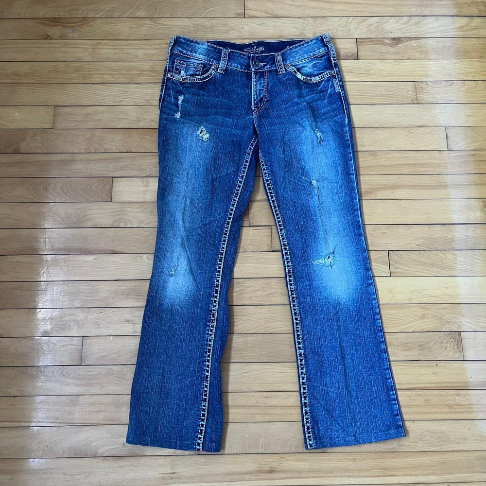 Silver Jeans Co Suki 17 Bootcut Distressed Dark Wash Jeans W30 L34